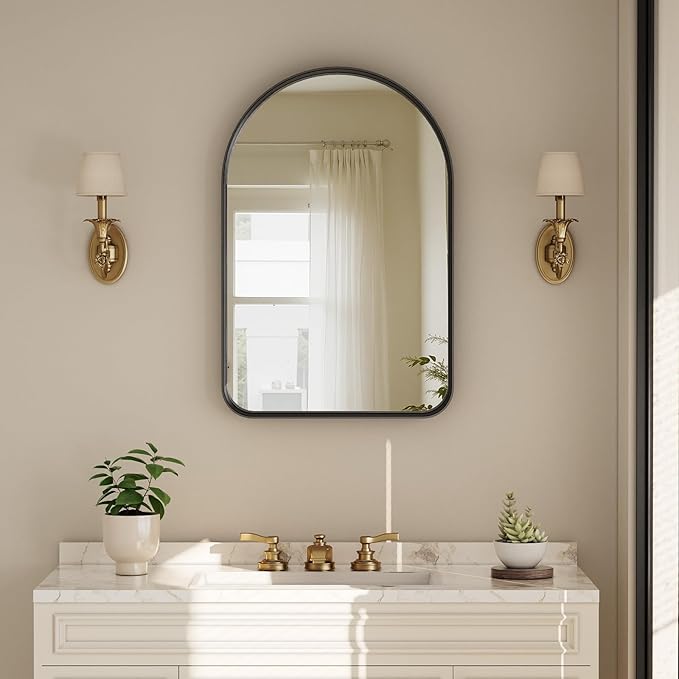 Easly 30"x20" Arched Bathroom Mirror - Modern Black Mirror for Wall with Rounded Corners, Bathroom Mirror for Vanity, Aluminum Alloy Framed Mirror - for Living Room, Bedroom, Cloakroom