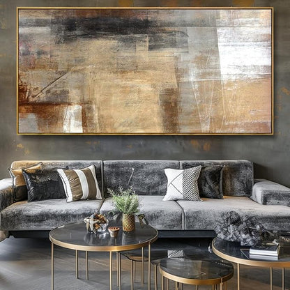 Wall Art Abstract Wall Decor Yellow Black Ink Canvas Painting Modern Artwork for Living Room Bedroom Dining Room Home Office Decor 20"x40" with Framed