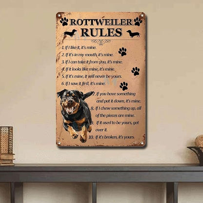 Metal Sign Tin Sign Vintage Wall Art Rottweiler Rules Funny Garden Signs for Home Decor 6×8 Inches