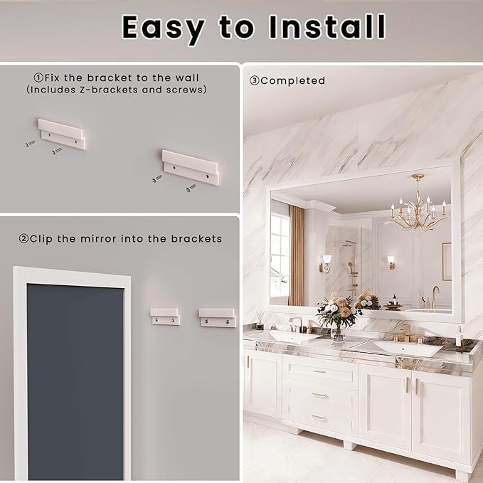 Amorho Bathroom Mirror, 55x40 Inch White Framed Bathroom Mirrors for Over Sink, Wall-Mounted Mirrors for Bedroom, Living Room, Entryway(Horizontal/Vertical).