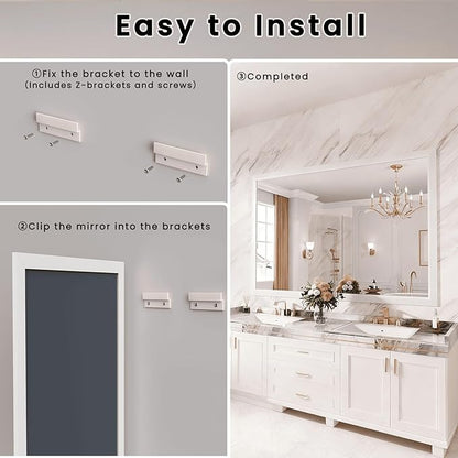 Amorho Bathroom Mirror, 50x36 Inch White Framed Bathroom Mirrors for Over Sink, Wall-Mounted Mirrors for Bedroom, Living Room, Entryway(Horizontal/Vertical).