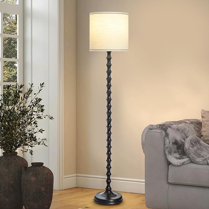 EUO 64.5" Floor Lamps for Living Room, Rustic Style Tall Floor Lamp Vintage Farmhouse Dark Brown Standing Lamp with Rotary Switch, Floor Lamps for Living Room Bedroom Office Corner Decor