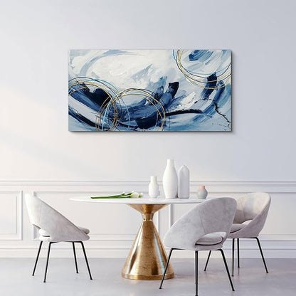 yiijeah Large Wall Art - Modern Blue Abstract Wall Decor for Living Room and Bedroom - Print Pictures Canvas Framed Artwork - Home Office Decor