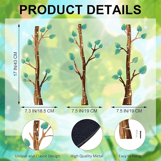 ShxTrade Metal Tree Wall Decor, Birch Tree Wall Art, Tree Branches Vertical Metal Wall Rustic Wall Sculpture for Home Living Room Bedroom Bathroom (Colorful)