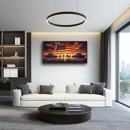 Soldiers Large Wall Art for Living Room Patriotic American Flag Framed Canvas Decor Military Army Veteran Prints Painting Pictures Extra Large Modern Independence Day Artwork for Bedroom Home 30"x60"