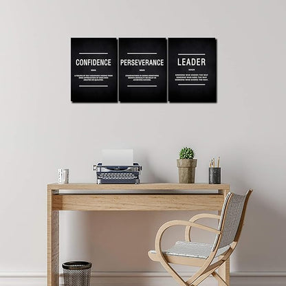 KAWAHONE Canvas Painting Wall Art Large, Motivational Leader Confidence Perseverance Success Quotes Wall Decor Inspirational Posters Prints Framed for Office Easy Hang 24''x36''x 3PCS