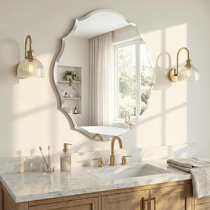 Frameless Wall Mirror 28x22 Inch, Decorative Scalloped Vanity Mirror with Beveled Edge for Bathroom, Entryway & Bedroom