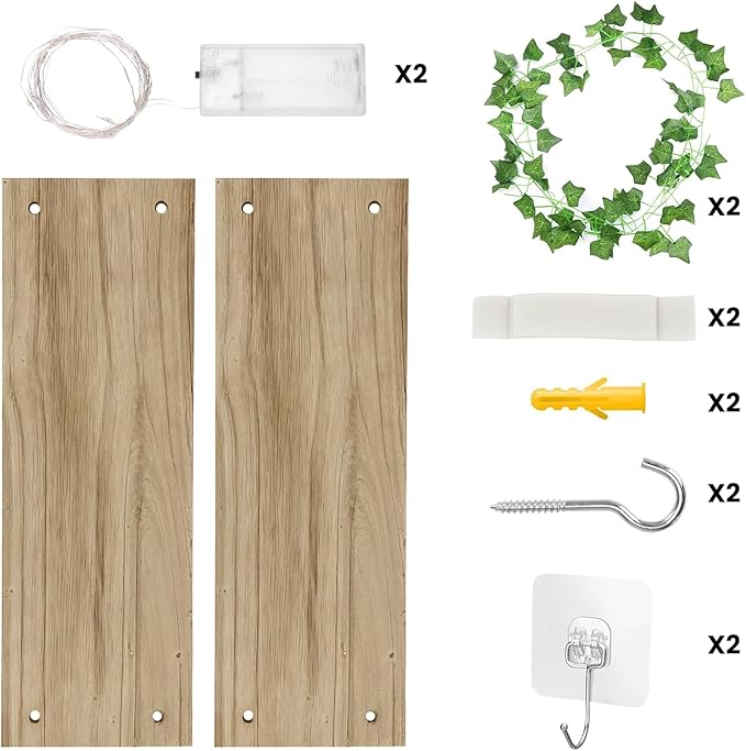 RICHER HOUSE Macrame Floating Shelves for Wall No Drilling, Boho Hanging Shelf with Artificial Ivy and LED Lights, Plant Wall Decor for Living Room Bedroom Dorm