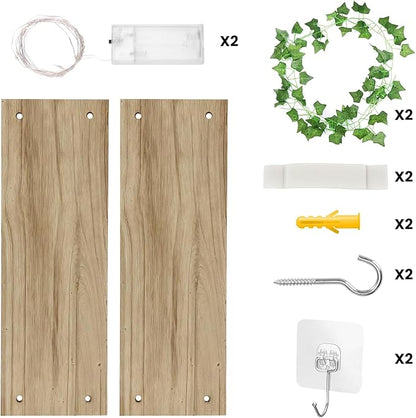 RICHER HOUSE Macrame Floating Shelves for Wall No Drilling, Boho Hanging Shelf with Artificial Ivy and LED Lights, Plant Wall Decor for Living Room Bedroom Dorm