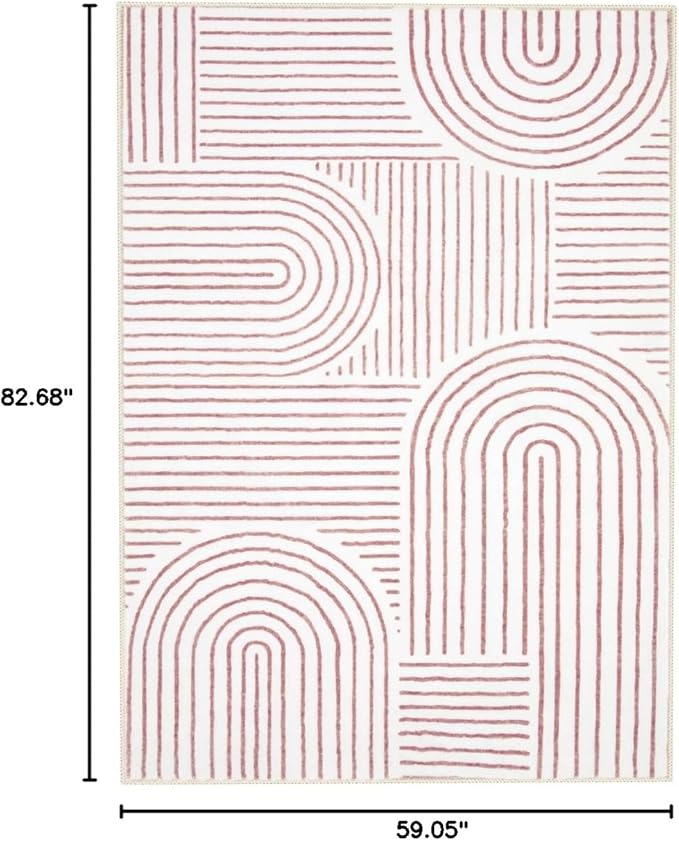 Lahome Abstract Washable Area Rugs 5x7, Soft Pink Rugs for Living Room Ultra-Thin Non-Shedding Bedroom Rug, Modern Throw Rug Large Carpet for Dining Room Office Darrell (5'x7',Pink/White)
