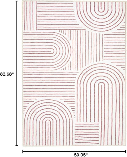Lahome Abstract Washable Area Rugs 5x7, Soft Pink Rugs for Living Room Ultra-Thin Non-Shedding Bedroom Rug, Modern Throw Rug Large Carpet for Dining Room Office Darrell (5'x7',Pink/White)
