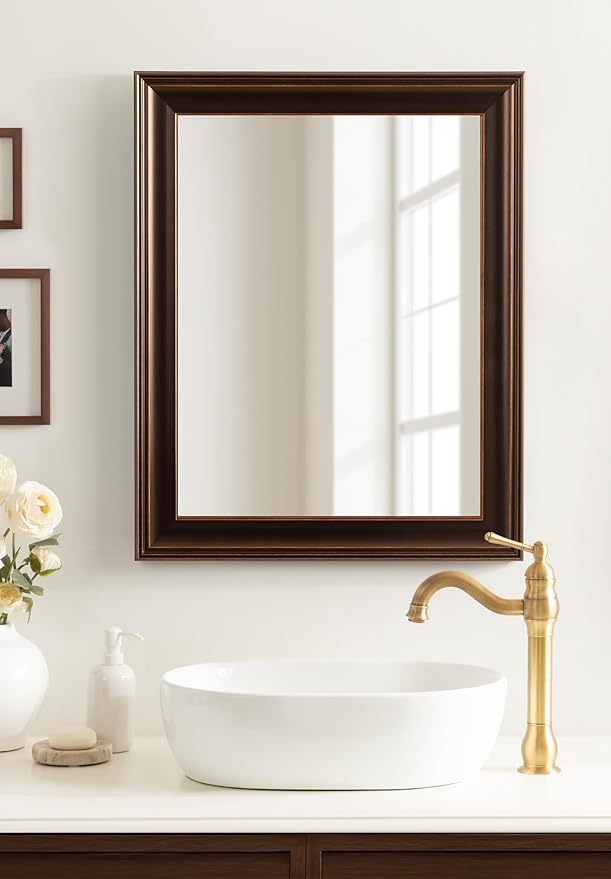 Kate and Laurel Galiano Traditional Framed Rectangle Bathroom Vanity Mirror, 23 x 29, Bronze, Classic Rectangular Bathroom Mirror for Over Sink or for Use as Entryway or Living Room Decor