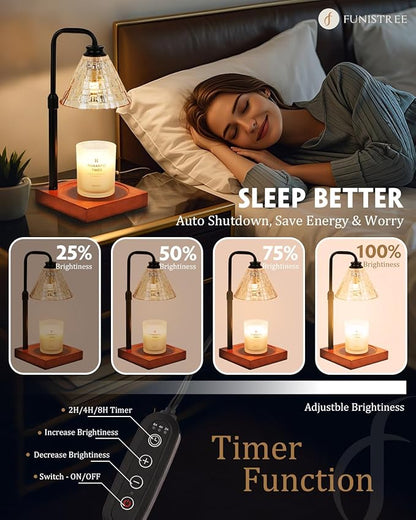 Funistree Vintage Candle Warmer Lamp with Timer Dimmer, Adjustable Height, Mothers Day Birthday Gifts for Women Mom, Valentines White Candle Lamp Warmer, Wax Warmer Lamp for Jar Candles with 2 Bulbs
