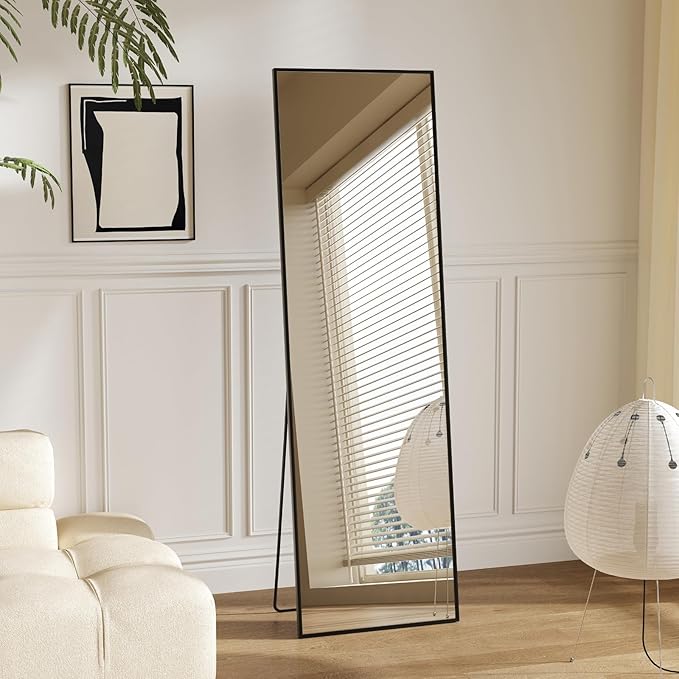Sweetcrispy 56"x15" Full Length Mirror, Full Body Mirror with Aluminum Alloy Thin Frame, Leaning or Standing, Suitable for Bedroom, Livingroom, Cloakroom, Black
