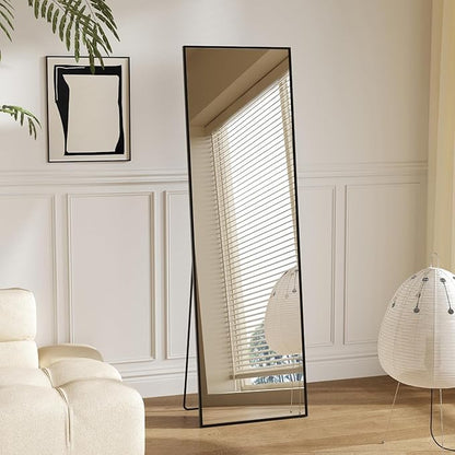 Sweetcrispy 56"x15" Full Length Mirror, Full Body Mirror with Aluminum Alloy Thin Frame, Leaning or Standing, Suitable for Bedroom, Livingroom, Cloakroom, Black