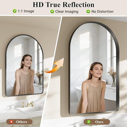 Arched Bathroom Mirror, 30"x48" Black Mirror for Wall Mounted Vanity Mirror for Over Sink with Tempered Glass, Aluminum Alloy Deep Frame, Farmhouse for Bedroom, Entryway, Living Room