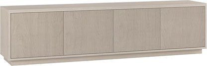 Henn&Hart Fluted TV Stand for TVs up to 85" with 2 Concealed Ribbed Storage Cabinets and Adjustable Shelves for Living Room, Family Room, or Office, Beech White