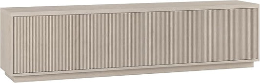 Henn&Hart Fluted TV Stand for TVs up to 85" with 2 Concealed Ribbed Storage Cabinets and Adjustable Shelves for Living Room, Family Room, or Office, Beech White