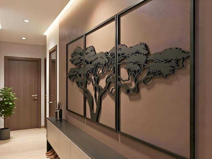 AILLA Tree of Life Wall Art Decor Set of 3 Wall Hanging Sculpture Modern Wall Home Decoration 3D Textured Sculptures for Living Room Bedroom Office Dinnig Room 3 Panels Family Tree Wall Hangings