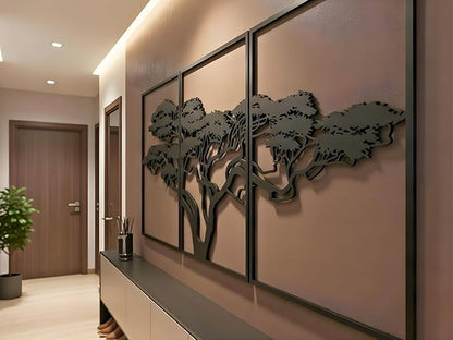 Vailla Tree Wall Decor Set of 3 African Baobab Wall Decor Wall Hanging Sculpture Modern Wall Home Decoration 3D Textured Sculptures for Dinnig Room Living Room Bedroom Office