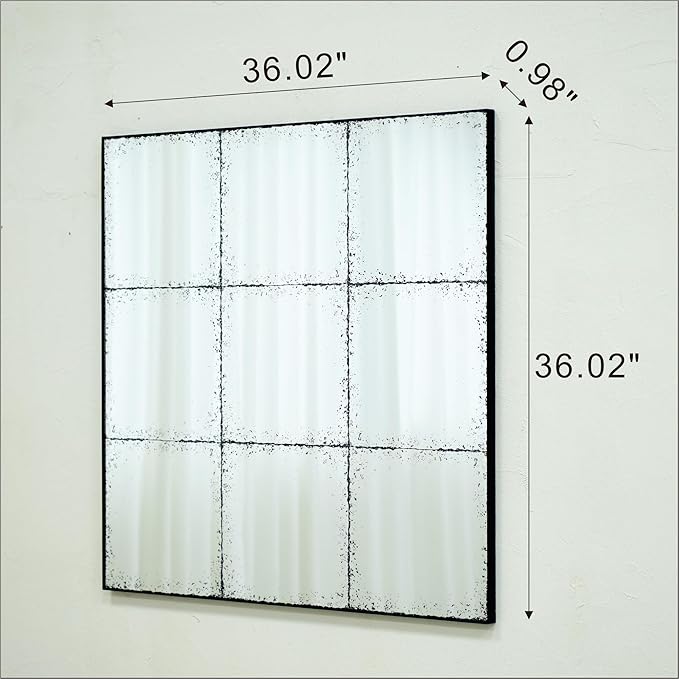 whitebeach Window Pane Black Mirror,Farmhouse Wall Mirror,Mantel Mirror for Fireplace/Entryway/Hallway/Living Room,36"X 36"
