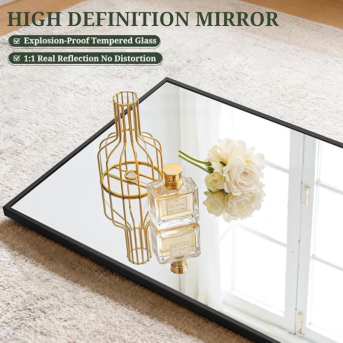 Mirror Full Length 56"x21" Full Body Floor Mirror with Stand, Shatterproof Glass, Aluminum Alloy Frame, Free Standing Wall Mounted or Leaning Rectangle Mirrors for Bedroom Living Room Entryway