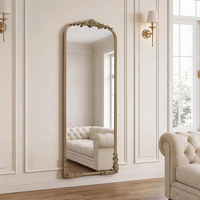 Besdomus Vintage Full Length Mirror: 21''x56'' Matt Gold Baroque Antique Floor Long Body Mirror - Traditional Ornate for Bedroom/Cloakroom/Dressing Room/Entryway/Wall - Ideal for Fashion Women
