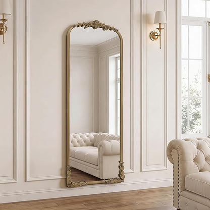 Besdomus Vintage Full Length Mirror: 21''x56'' Matt Gold Baroque Antique Floor Long Body Mirror - Traditional Ornate for Bedroom/Cloakroom/Dressing Room/Entryway/Wall - Ideal for Fashion Women