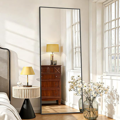 Mirror Full Length 64"x21" Full Body Floor Mirror with Stand, Shatterproof Glass, Aluminum Alloy Frame, Free Standing Wall Mounted or Leaning Rectangle Mirrors for Bedroom Living Room Entryway
