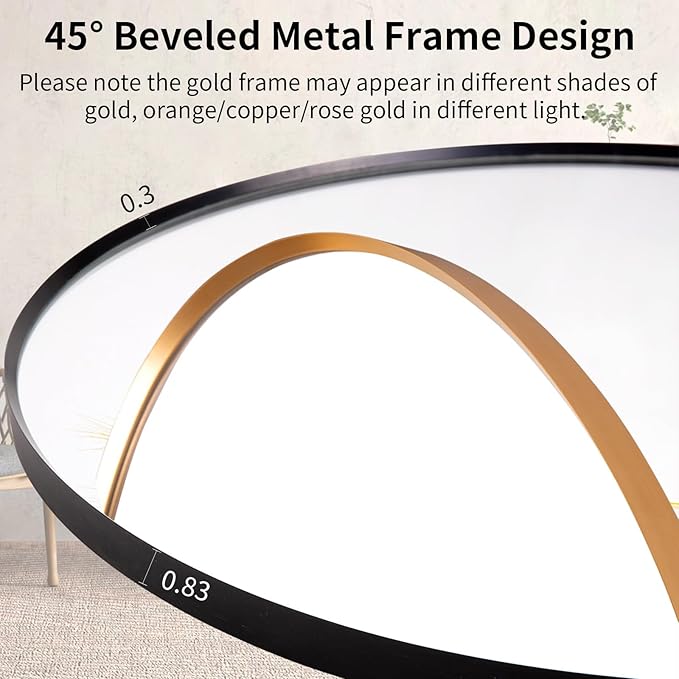 48" Round LED Bathroom Mirror, Wall Mounted Backlit Vanity Mirror with 45° Beveled Frame Lighted Mirror for Bedroom, Fog Free 3-Color Dimmable Lights Memory Function, Black