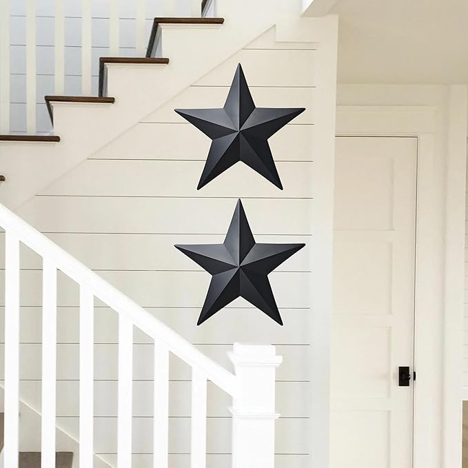 VIVICOMFY 15.5' Black Barn Star Wall Decor, Metal Stars for Outside Rustic Vintage Western Country Farmhouse Home Decoration, Texas Stars for House Wall Art (Set of 2)