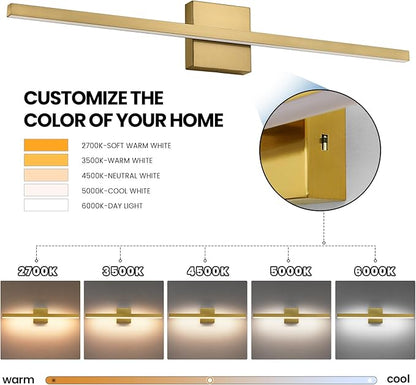 Epinl Gold Vanity Lights for Bathroom - 31.5 inch Brushed Gold Bathroom Light Fixtures Over Mirror 22W LED Dimmable Wall Sconce Lighting Fixture 5CCT Vanity Light Bar for Bathroom Bedroom