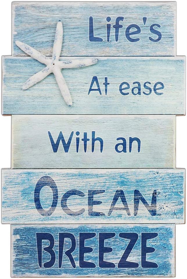 Coastal Wall Decor for Home, Beach Wall Art Wooden Hanging Sign with Starfish Element, Perfect Beach Themed Room Decor and Ocean Decor for Bathroom Bedroom Coastal Living Spaces 11.5" x 17"