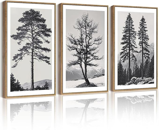 Drsoum Vintage Black Gray Tree Wall Art Framed Antique Retro Forest Prints Modern Rustic Artwork Bedroom Farmhouse Ready to Hang 11x14in Natural Framed