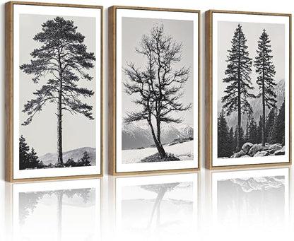 Drsoum Vintage Black Gray Tree Wall Art Framed Antique Retro Forest Prints Modern Rustic Artwork Bedroom Farmhouse Ready to Hang 11x14in Natural Framed