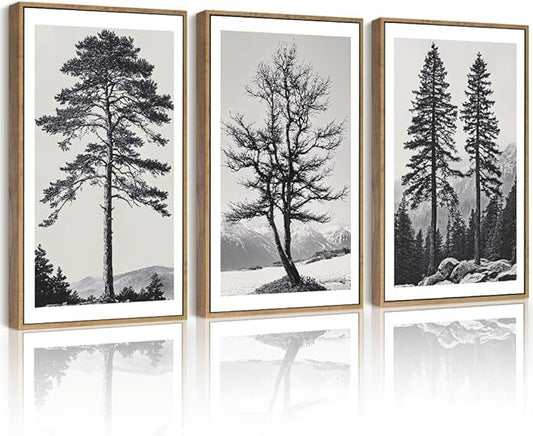 Drsoum Vintage Black Gray Tree Wall Art Framed Antique Retro Forest Prints Modern Rustic Artwork Bedroom Farmhouse Ready to Hang 11x14in Natural Framed