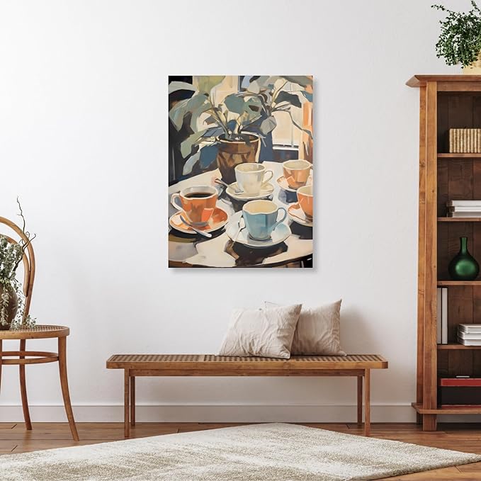 GELDSTEI Framed Coffee Wall Art, Vintage Cafe Aesthetic Picture, Cafe Bar Wrapped Canvas Artwork, Retro Coffee Poster Print, Modern Rustic Wall Decor for Kitchen Dining Room Ready to Hang 16x24 Inch