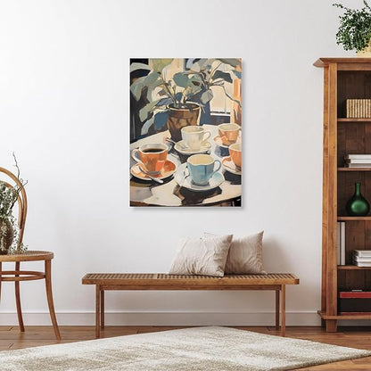 GELDSTEI Framed Coffee Wall Art, Vintage Cafe Aesthetic Picture, Cafe Bar Wrapped Canvas Artwork, Retro Coffee Poster Print, Modern Rustic Wall Decor for Kitchen Dining Room Ready to Hang 16x24 Inch