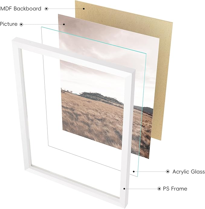 ArtbyHannah Gallery Wall Frame Set,White Picture Frames Collage Wall Decor with Neutural Art for Living Room Stariway,8 Pack Assorted Size 8"x10",5"x7",4"x6", Small