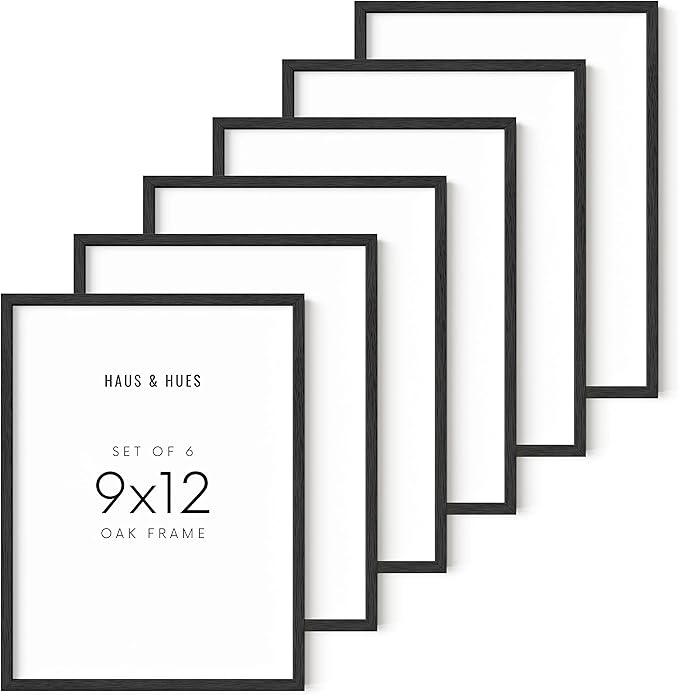 HAUS AND HUES 9x12 Black Oak Frame Set of 6 - Wooden Poster Holders with Rustic Black Oak Finish