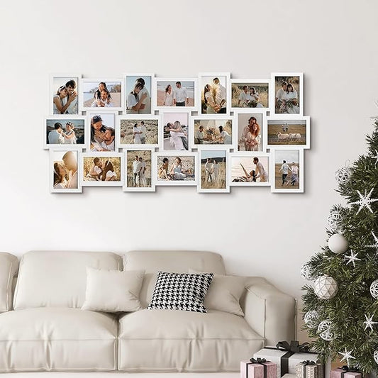 J.M.Deco Collage Picture Frames 21-Opening for Wall Decor, Reunion Friends Family Picture Frame Set, 4 x 6 Photo Frames Collage for Living Room Bedroom, Wedding Gift, White
