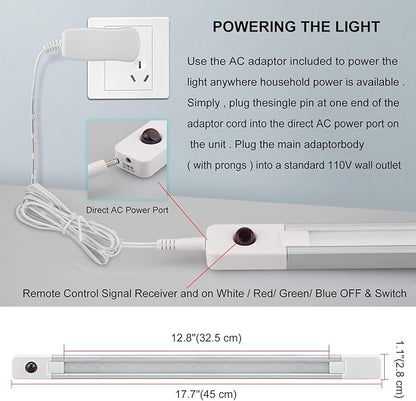 LUXSWAY Plug in Color Changing Led Bar Light,Led RGB Strip Light with Remote,Super Bright Under Cabinet Lighting,Multicolor Stick On Lights for Under Counter, Desk,Cupboard, Room (18 Inch)