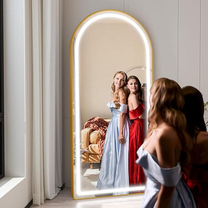 FENNIO Full Length Mirror with Lights, 70"x32" LED Full Body, Free Standing Lighted Floor Mirror, Wall Mounted Hanging Mirror for Bedroom, Salon, 3-Color Lighting, Tempered Glass