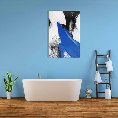 YPY Blue Abstract Canvas Wall Art: Modern Minimalist Black and White Picture Handmade Textured Oil Painting Poster for Living Room Bedroom Bathroom Office Home Wall Decor 24x36