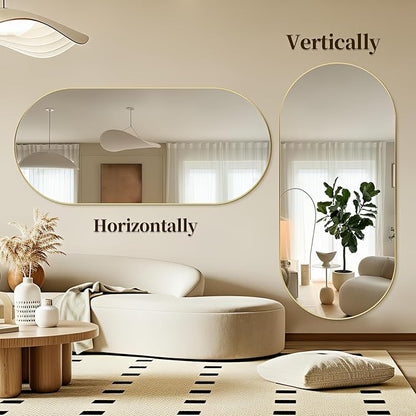 Oval Full Length Mirror, 71"×32" Wall-Mounted Mirror with Gold Frame in Shiny Gold, Ultra-Clear Explosion-Proof Dressing Mirror, Simple & Classic Deco for Cloakroom/Bedroom/Living Room