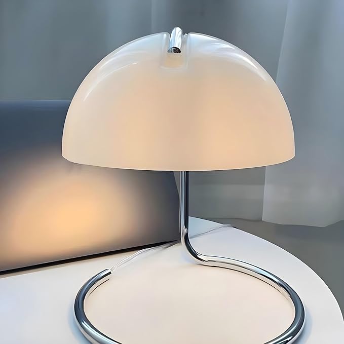 LIGHTLAND Modern Table Lamp, 8.7 Inch Bauhaus Style Semicircle Shape Bedside Lamp with Glass Shade and Metal Lamp Body, Glass Table Lamp for Study, Bedroom, Living Room (Pack of 1, White)