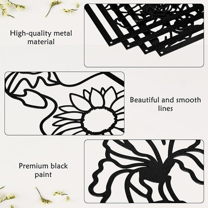 Zzbakress 4 Pcs Metal Minimalist Abstract Woman and Flower Wall Art Single Line Drawing Art Decor Minimalist Home Hanging Wall Decor for Bedroom Bathroom Living Room (style1, Black)