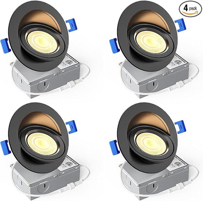 Ensenior 4 Pack 4 inch Black Gimbal Led Recessed Light, 5CCT 2700K-5000K, 360°+90° Adjustable, Dimmable, Aluminum, CRI90+, 900LM 9W 120V, Eyeball Recessed Lighting, Directional Can Light, ETL&FCC