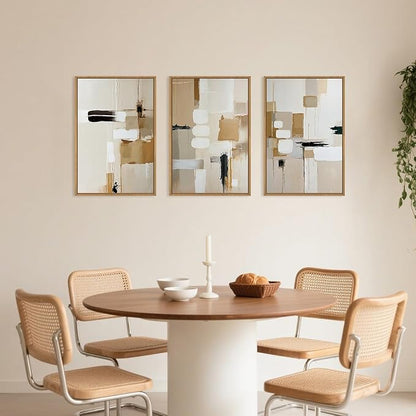 Large Abstract Beige Framed Canvas Wall Art Set, Neutral Textures Wall Decor, Warm Minimalist Shapes Wall Painting, Modern Neutral Art Prints for Living Room, Bedroom, Office - 24"X36"X3