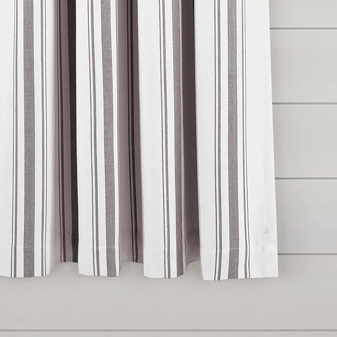 Lush Decor Farmhouse Stripe Yarn Dyed Eco-Friendly Recycled Cotton Window Curtain Panel Pair, 42" W x 63" L, Gray - Classic Modern Rustic Charm - Eco Friendly Cotton Fabric